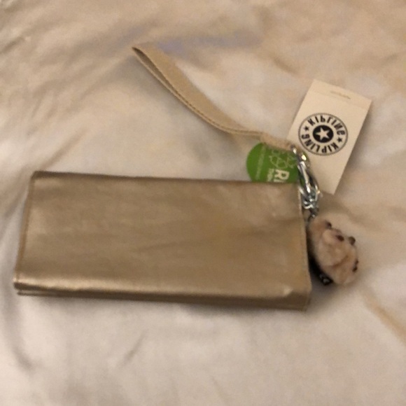 Kipling Rubi Large Wristlet Wallet Color Starry Gold Metallic + Monkey OS NWT - Picture 8 of 16